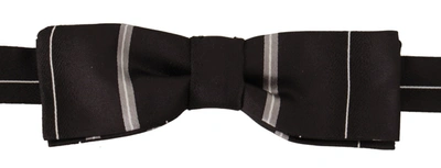 Dolce & Gabbana Black Grey Lining 100% Silk Neck Papillon Tie In Grey