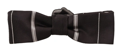 Dolce & Gabbana Black Grey Lining 100% Silk Neck Papillon Tie In Grey