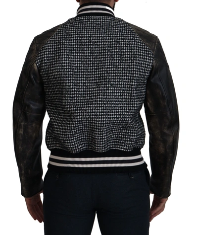 Shop Dolce & Gabbana Multicolor Houndstooth Leather Bomber Men's Jacket In Black