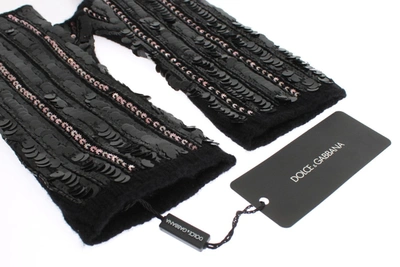 Shop Dolce & Gabbana Black Knitted Cashmere Sequined Gloves