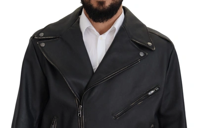 Dolce & Gabbana Black Leather Biker Coat Zipper Jacket In Black