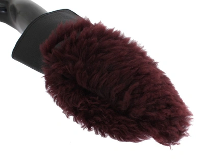 Dolce & Gabbana Black Leather Bordeaux Shearling Gloves In Bordeaux