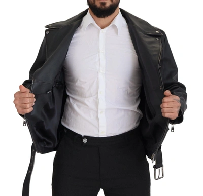 Dolce & Gabbana Black Leather Biker Coat Zipper Jacket In Black