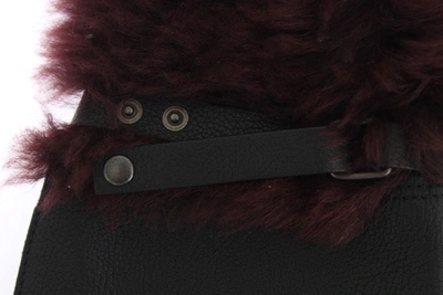 Dolce & Gabbana Black Leather Bordeaux Shearling Gloves In Bordeaux