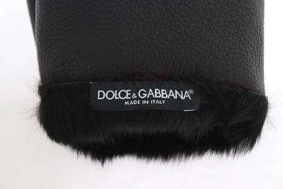 Dolce & Gabbana Black Leather Bordeaux Shearling Gloves In Bordeaux