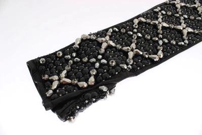 Shop Dolce & Gabbana Elegant Black Crystal Beaded Leather Women's Gloves