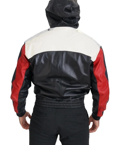 Shop Dolce & Gabbana Elite Black Leather Hooded Bomber Men's Jacket