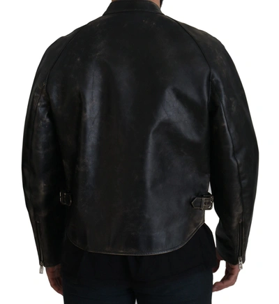 Shop Dolce & Gabbana Elegant Black Leather Jacket With Silver Men's Details