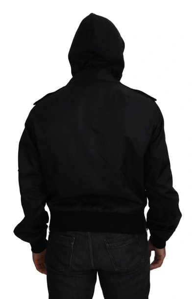 Shop Dolce & Gabbana Sleek Black Hooded Bomber Men's Jacket