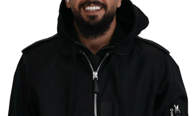 Dolce & Gabbana Black Nylon Hooded Full Zip Men Coat Jacket In Black