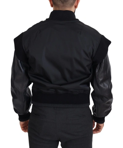 Shop Dolce & Gabbana Elegant Black Crystal-embellished Bomber Men's Jacket