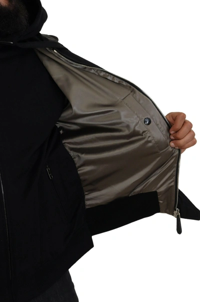 Shop Dolce & Gabbana Sleek Black Hooded Bomber Men's Jacket