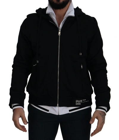 Shop Dolce & Gabbana Elegant Black Bomber Jacket With Men's Hood