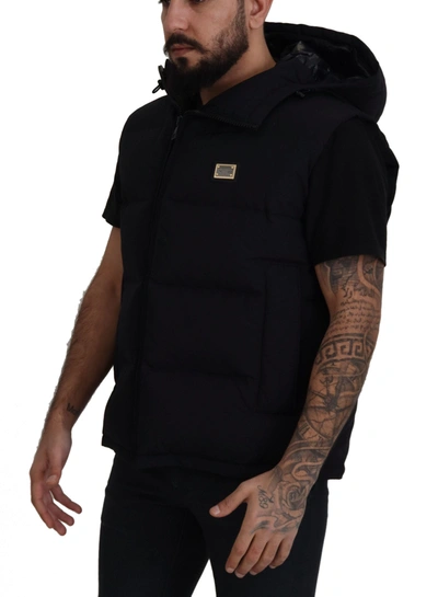 Shop Dolce & Gabbana Sleek Black Hooded Short Sleeve Men's Jacket