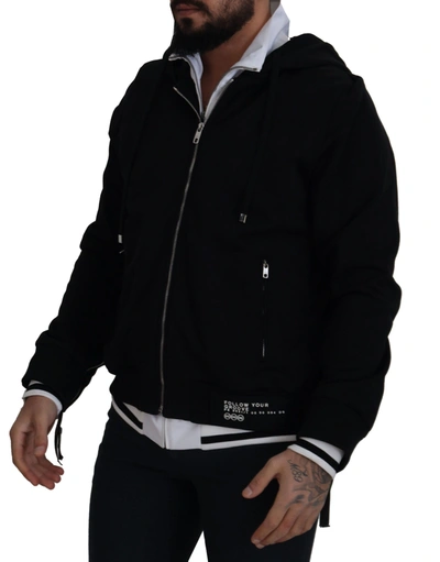 Shop Dolce & Gabbana Elegant Black Bomber Jacket With Men's Hood