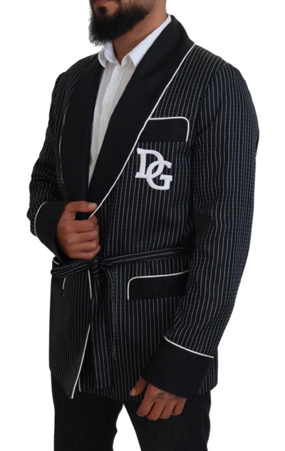 Shop Dolce & Gabbana Elegant Silk-lined Robe Men's Jacket In Black And White