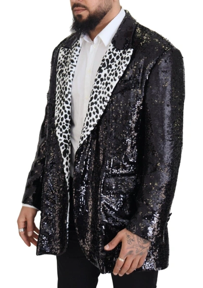Dolce & Gabbana Black Sequined Cow Pattern Nylon Blazer In Black