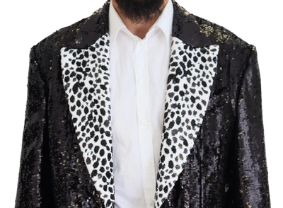 Dolce & Gabbana Black Sequined Cow Pattern Nylon Blazer In Black