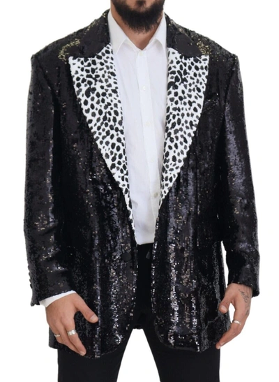 Dolce & Gabbana Black Sequined Cow Pattern Nylon Blazer In Black