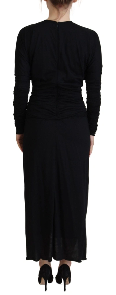 Shop Dolce & Gabbana Elegant Sheath Wrap Dress With Long Women's Sleeves In Black