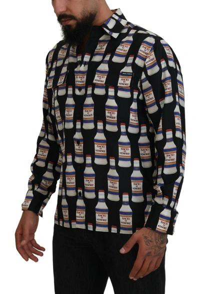 Dolce & Gabbana Black Silk Printed Collared Men Casual Shirt In Black