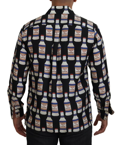Dolce & Gabbana Black Silk Printed Collared Men Casual Shirt In Black