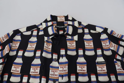 Dolce & Gabbana Black Silk Printed Collared Men Casual Shirt In Black