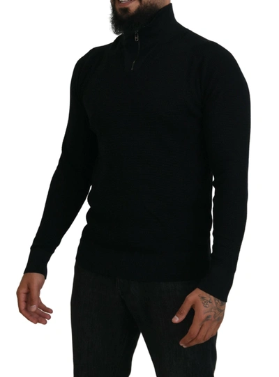 Dolce & Gabbana Black Silk Turtle Neck Pullover Sweater In Black