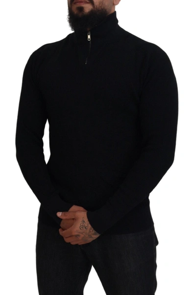 Dolce & Gabbana Black Silk Turtle Neck Pullover Sweater In Black