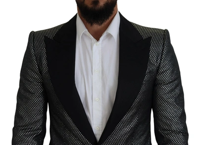 Dolce & Gabbana Black Silver Jacquard Slim Fit Jacket Blazer In Black