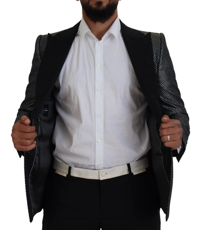 Dolce & Gabbana Black Silver Jacquard Slim Fit Jacket Blazer In Black