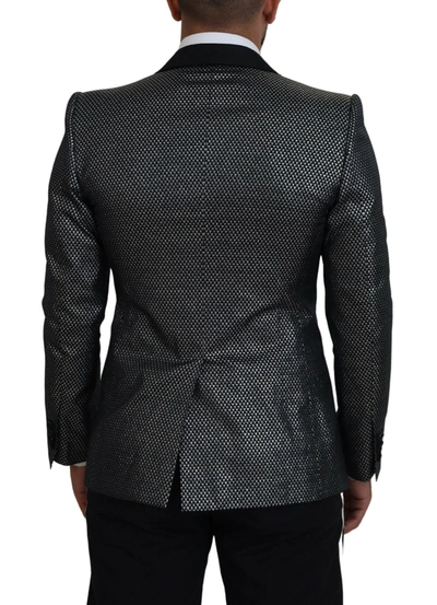 Dolce & Gabbana Black Silver Jacquard Slim Fit Jacket Blazer In Black