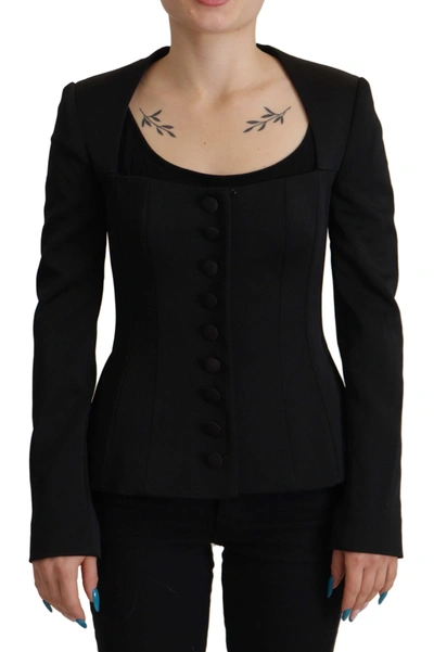 Shop Dolce & Gabbana Sleek Black Snap Jacket With Silk Women's Lining