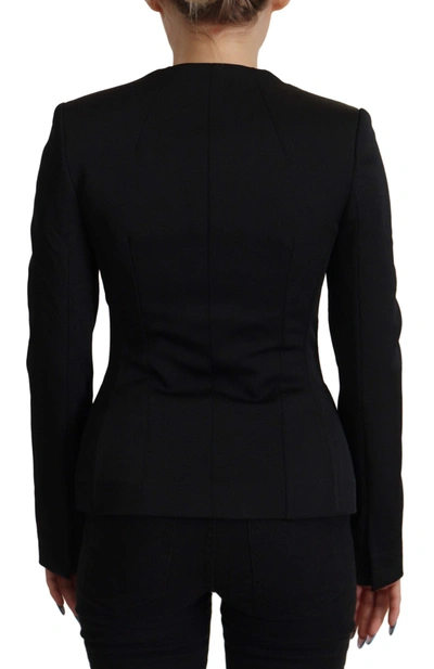 Shop Dolce & Gabbana Sleek Black Snap Jacket With Silk Women's Lining