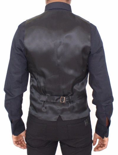 Shop Dolce & Gabbana Chic Black Striped Wool Silk Dress Men's Vest