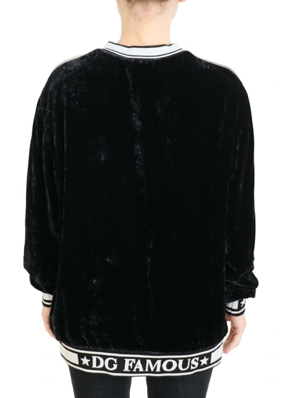 Dolce & Gabbana Black Velvet Crewneck Pullover Sweater In Black