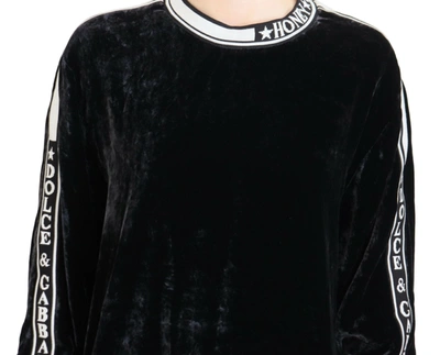 Dolce & Gabbana Black Velvet Crewneck Pullover Sweater In Black