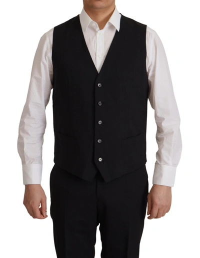 Shop Dolce & Gabbana Elegant Black Three Piece Wool Men's Suit
