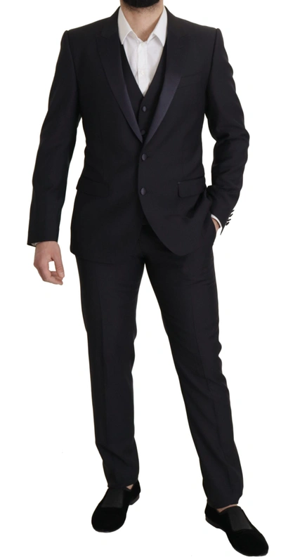 Shop Dolce & Gabbana Elegant Black Three-piece Wool Blend Men's Suit