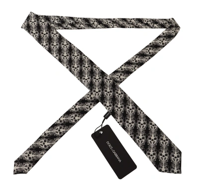 Dolce & Gabbana Black White Flower 100% Silk Print Adjustable Accessory Tie In Black