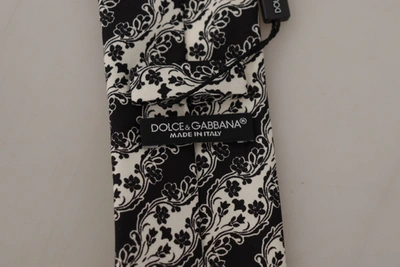 Dolce & Gabbana Black White Flower 100% Silk Print Adjustable Accessory Tie In Black
