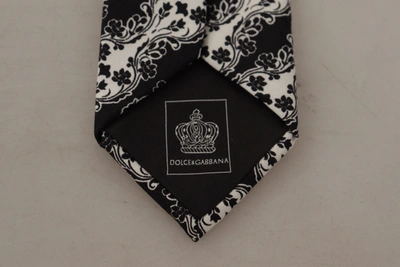 Dolce & Gabbana Black White Flower 100% Silk Print Adjustable Accessory Tie In Black