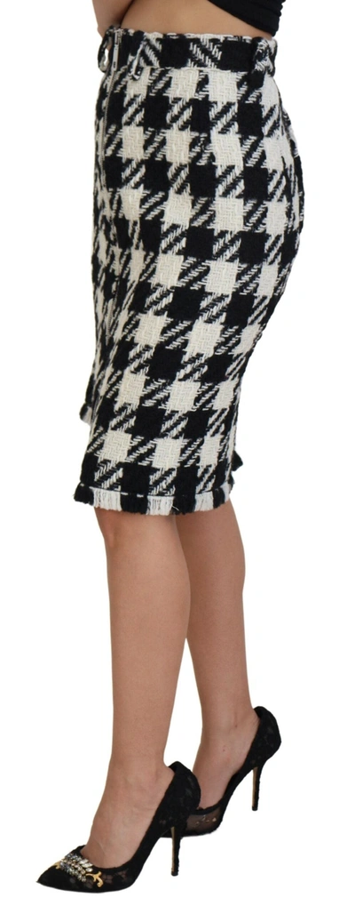 Shop Dolce & Gabbana Elegant Houndstooth High-waist Knee-length Women's Skirt In Black/white