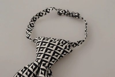 Dolce & Gabbana Black White Geometric 100% Silk Adjustable Accessory Tie In Black