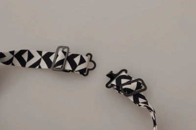 Dolce & Gabbana Black White Geometric 100% Silk Adjustable Accessory Tie In Black