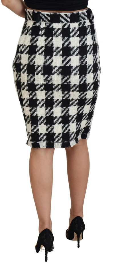 Shop Dolce & Gabbana Elegant Houndstooth High-waist Knee-length Women's Skirt In Black/white