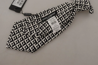 Dolce & Gabbana Black White Geometric 100% Silk Adjustable Accessory Tie In Black