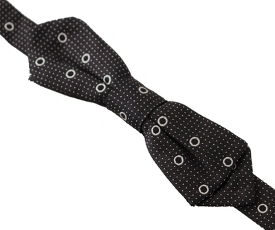 Dolce & Gabbana Black White Polka Dot 100% Silk Neck Papillon Tie In Black