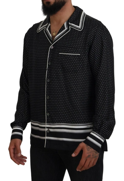 Dolce & Gabbana Black White Polka Dots Men Pajama Silk Top In Black/white