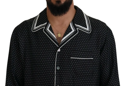 Dolce & Gabbana Black White Polka Dots Men Pajama Silk Top In Black/white